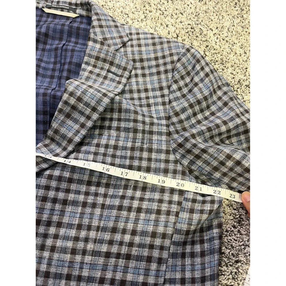 Ermenegildo Zegna DUO Blue Plaid Linen Silk Street Jacket Blazer Switzerland